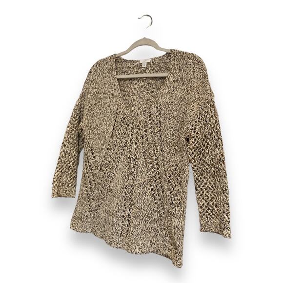 Womens J. Jill Marled Open Knit 3/4 Sleeve Cream Gold V Neck Sweater Size XS - Picture 16 of 16